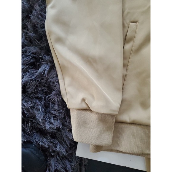 Jian Wang 2XL Men's 2 Pc Retro Zip Up Pockets Beige Striped Trim Track Suit - Picture 5 of 15